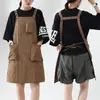 Macacão de Trabalho Repelente à Água com Alças e Avental Estilo Japonês Ajustável Multibolsos Barista Florista Roupa de Trabalho