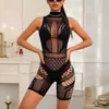Lingerie sexy de rede transfronteiriça, estilo transparente e sedutor, macacão bodycon sexy de rede jacquard vazado