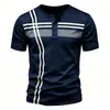 Camiseta Henley de Rayas para Hombre Verano Casual Cuello Henley Manga Corta Camisa Moderna Holgada
