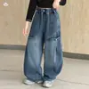 Jeans de Pana para Niñas Otoño e Invierno con Botones Frontales de Moda, Pantalones Cargo, Pantalones Anchos para Estudiantes Primavera y Otoño, Pantalones de Papá, Modernos