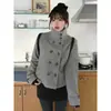 Enviado. Traje vintage con cuello de solapa, doble botonadura, bolsillo de ojal, corte holgado, versátil, abrigo corto de lana para mujer 18922