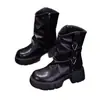 Botas Martin de Felpa para Mujer Estilo Británico 2026 Otoño/Invierno Nueva Llegada Más Vendidas Botas de Caña Media Fruncidas para Pantalón Suela Gruesa Algodón Adelgazantes