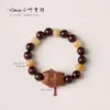 Pulsera de Oso de Bolsillo Linda, Sándalo Morado Hoja Pequeña, Sándalo Verde, Joyería Vintage, Sándalo, Sándalo de Hilo Dorado, Pulsera de Raíz de Bodhi Quemada al Carbón