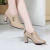 Zapatos de Boca Profunda de una Sola Capa para Mujer, Piel Suave, Tacón Medio, Zapatos de Piel para Otoño 2021, Primavera y Otoño, Zapatos Versátiles para Mujer con Falda, Zapatos de Tacón Alto para Mujer