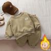 Moletom infantil de outono inverno plus veludo coreano solto conjunto esportivo meninos e meninas elegante médio e grande infantil conjunto de duas peças