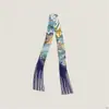 Bufanda de Seda con Cinta de Borlas para Mujer, Accesorio de Bufanda Larga, Decoración para Asa de Bolso, Pañuelo Pequeño de Seda Sarga Estilo Artístico Vintage