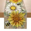 Caminho de Mesa de Linho Transfronteiriço Primavera e Verão com Estampas de Girassol, Margarida e Lavanda, Caminho de Mesa Mais Vendido na Amazon Atacado