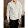 Exclusivo para ventas transfronterizas: Polo de punto para hombre estilo "old money" vintage para otoño e invierno, con media cremallera, cuello camisero, textura vertical y antipilling