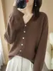 Comercio Exterior Transfronterizo Primavera Otoño Holgado Talla Grande Cuello en V Ropa Exterior Manga Larga Suéter Cárdigan Tejido Mujer Color Sólido Top Mujer Delgado