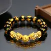 Pulsera dominante valiente de oro imitación vietnamita, pulsera de cuentas de obsidiana de oro imitación con seis caracteres de la verdad, venta al por mayor