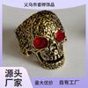 Anillo de moda para hombre con calavera y rubí, estilo europeo y americano, retro, con incrustaciones de gema roja, joyería de anillo con cabeza de fantasma