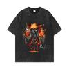 Camiseta americana lavada estilo Diablo, 240g de peso pesado, doble hilo, talla grande, High Street, top de verano para hombre europeo y americano