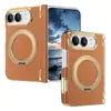 Adequado para Apple iPhone Duo Suporte Magnético Rotativo Dobrável Tela Moldura Dourada Galvanizada Padrão de Veludo 18 Capa Protetora