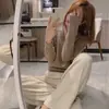Calça de Tricô Macio Branca de Perna Larga ByYou Outono Novo para Mulheres, Cintura Alta Emagrecedora Casual de Perna Reta Comprimento Total