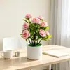 Producto popular transfronterizo: Bonsai de letra de rosa de 12 piezas para decoración de hotel y restaurante, adorno de maceta de flor artificial para paisajismo de interiores