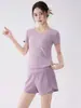 Conjunto Respirável para Yoga com Painéis de Tela, Shorts Esportivos de Secagem Rápida com Manga Curta e Bolsos, Conjunto Fitness para Pilates