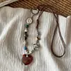 Collar Colgante de Corazón con Cuentas de Cerámica Piedra Madera Estilo Étnico Diseño de Nicho Cadena para Suéter para Mujeres