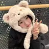 Chapéu de urso de pelúcia moderno com laço e nariz vermelho, chapéu fofo que protege as orelhas, espessado e quente para outono e inverno, estilo cartoon