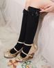 Jk Calcetines Lolita de Encaje para Pantorrilla Calcetines Lolita de Longitud Media con Lazo Calcetines de Algodón Primavera Otoño Invierno