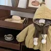 Casaco de Algodão com Capuz Espesso Forrado com Lã Cor Pura Inverno Estilo Coreano Fofo Meninas Acerto Crítico Casaco à Prova de Vento para Bebê