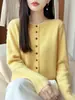 Cárdigan de punto de lana pura transfronterizo para mujer, con panel frontal de ganchillo, un pequeño diseño estilo Chanel y cuello redondo, perfecto como capa base o prenda exterior para otoño e invierno