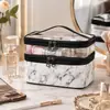 Bolsa de maquiagem transparente fofa de couro de camada dupla Polaroid, bolsa de higiene pessoal de viagem de grande capacidade, bolsa de armazenamento à prova d'água