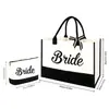 Exclusivo para ventas transfronterizas: Set de bolso de mano para novia, bolsa de lona tipo tote con contraste blanco y negro, bestseller en AliExpress