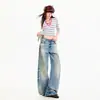 Jeans de pierna ancha para mujer transfronterizos, estilo americano, lavados y desgastados, hasta el suelo, azul vintage, pantalones largos, azul vintage, longitud extendida, Yichun