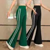 Comercio exterior ropa infantil primavera y otoño niñas casual amigable con la piel color liso a rayas contraste cintura alta acampanados pantalones deportivos conjunto de dos piezas