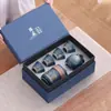 Conjunto de Chá Kung Fu Portátil para Viagem ao Ar Livre, Conjunto de Xícaras Expressas de Cerâmica, Conjunto de Chá para Presente Empresarial com LOGOTIPO Impresso