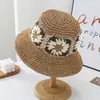 Chapéu de Palha Girassol Tecido à Mão, Estilo Pastoral, Chapéu de Pescador Fresco, Chapéu de Borda Larga para Protetor Solar, Moda Casual e Versátil