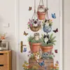 BRUP estilo pastoral cesta colgante planta en maceta gatito pegatina de pared planta verde floral vintage pegatina de gato HS5687Q