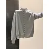 Cardigan de Tricô Estilo Francês Preguiçoso com Gola Alta Pequena Feminino Outono Inverno Espessado Solto Macio Fofo Suéter de Malha de Botão Único Peça de Roupa Externa Top