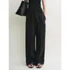Calça de Linho Tencel com Cintura Elástica Wide-Leg Longmei 2026 Nova Coleção Primavera/Verão Estilo Tot Simples para Trabalho e Lazer Feminino