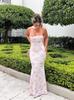 Ropa de Mujer de Comercio Exterior 2025 Estilo Europeo y Americano Verano Nuevo Estilo Cinta Sexy Top de Tubo Espalda Descubierta Ajustado Largo Vestido Estampado