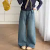 Calças Jeans para Meninas para Primavera e Outono 2026 Novo Estilo Calças de Outono Largas para Crianças Calças Retas para Crianças Grandes Jeans Simples