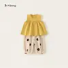 Conjunto de Roupa Infantil Bangxuan Huzhou Zhili: Top Liso Sem Mangas e Calça Jogger de Bolinhas para Meninas, Conjunto Moderno de Duas Peças