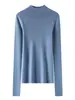 Suéter de Punto Canalé para Mujer, Cuello Medio Alto, Otoño Invierno, Adelgazante, Canalé Vertical, Capa Base Elástica, Suéter Interior