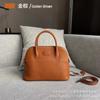 Nuevo Bolso Bowling Shell de Cuero Genuino con Patrón Lichi, Capa Superior de Piel de Vaca, Portátil con Cremallera, Gran Capacidad, Casual para Mujer