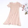 Vestido Nuevo de Verano para Mujer Falda Básica de Color Sólido Vestido de Manga Corta de Largo Medio Falda Camiseta Holgada Adelgazante Blanco Falda Grande con Vuelo