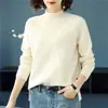 Suéter estilo coreano com gola alta meia para mulheres, pulôver, novo suéter casual de tricô solto para outono e inverno com fenda na barra