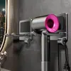 Soporte para secador de pelo de baño sin perforaciones de aluminio espacial, estante de almacenamiento de pared, soporte para secador de pelo antirrobo especial para hoteles y B&B