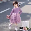 Vestido de Gaze Roxo com Laço Estilo Coreano para Meninas Manga Longa Estilo Primavera/Outono 2026 Nova Moda Infantil Vestido Estiloso para Menininha