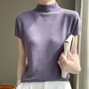 Nova Colete de Lã Penteada Feminino para Primavera e Verão Cor Lisa Clássico Versátil Gola Alta Curta Pulôver Tricotado Roupa de Baixo