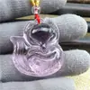 Collar de suéter largo y chic con colgante de vidrio imitación jade y colgante de amatista rosa de la suerte, estilo coreano para mujer, combinable