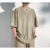 Camiseta Masculina Tendência de Verão Manga Três Quartos Estilo Coreano Solta Manga Curta Tamanho Plus para Homens Grandes, Top Meia Manga