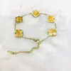Pulsera Nueva 15 Tréboles de Cuatro Hojas Grandes Diamante 5 Flores Pulsera Versión Alta Chapada en Oro 18k Artesanía Diamante Vintage