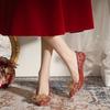 Zapatos de Boda Nuevos para Mujer, Tacón de Aguja, Punta Afilada, Lazo, Cristal, Estilo Chino, No Cansan, Zapatos de Novia, Tacones Altos
