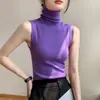 Chaleco de Punto de Cuello Alto para Mujer Otoño e Invierno 2024 Nuevo Ajustado Cuello Alto Chaleco Sin Mangas Camisa Base