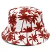 Sombrero de Pescador Estilo Hawaiano de Doble Cara con Palmera para Hombres y Mujeres, Sombrero de Cubo Casual Estampado, Sombrero de Sol para Proteger del Sol en Viajes de Verano